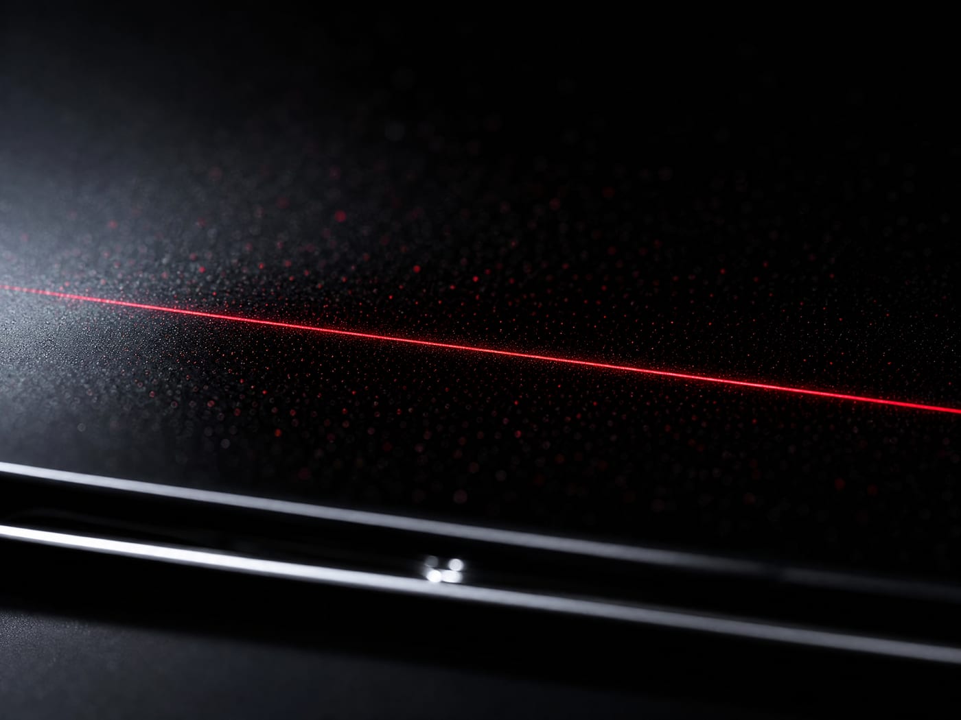 Scattered red points dissolving into static, with one coherent red line cutting through